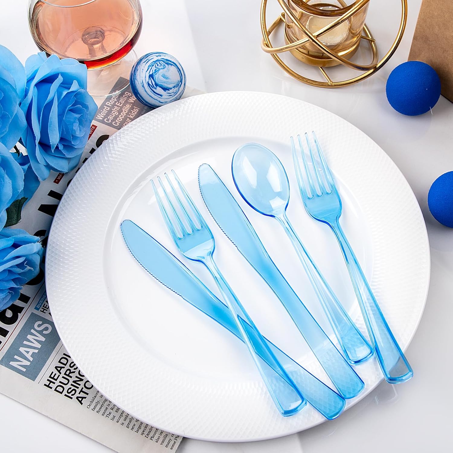 WDF Blue Plastic Cutlery Set 180 Pieces for Parties