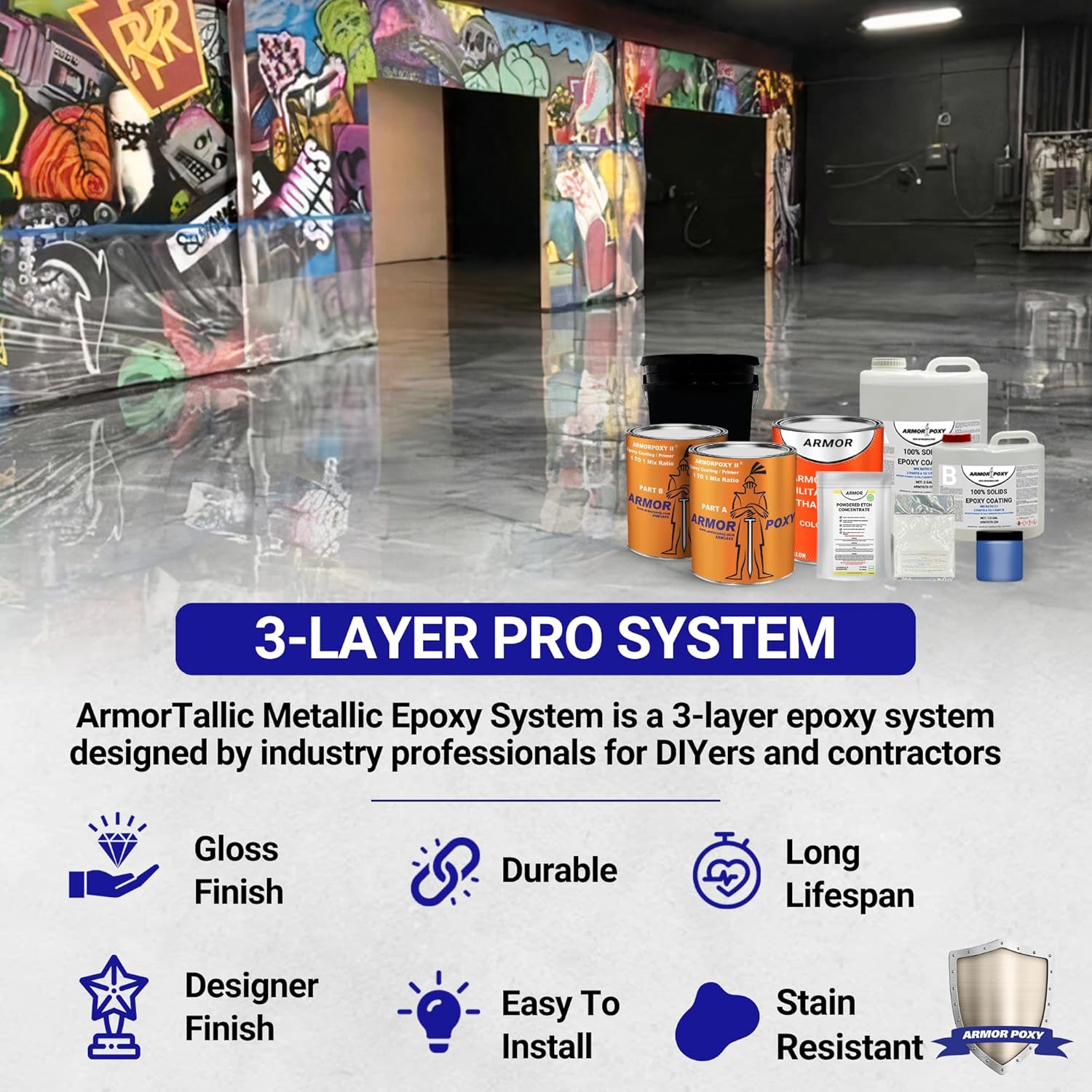 ArmorPoxy Metallic Epoxy Floor Kit 300 Sq Ft 1
