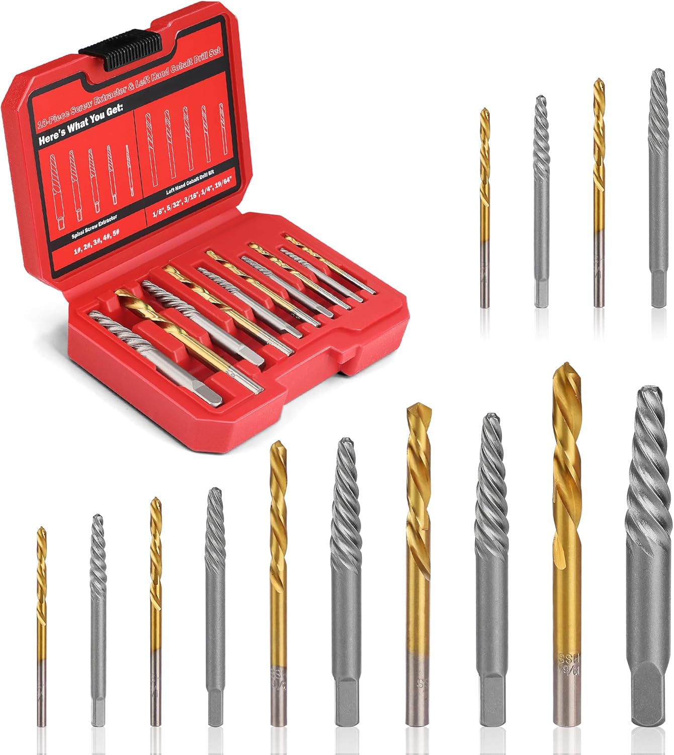 14 Piece Screw Extractor Set with Left Hand Drill Bits