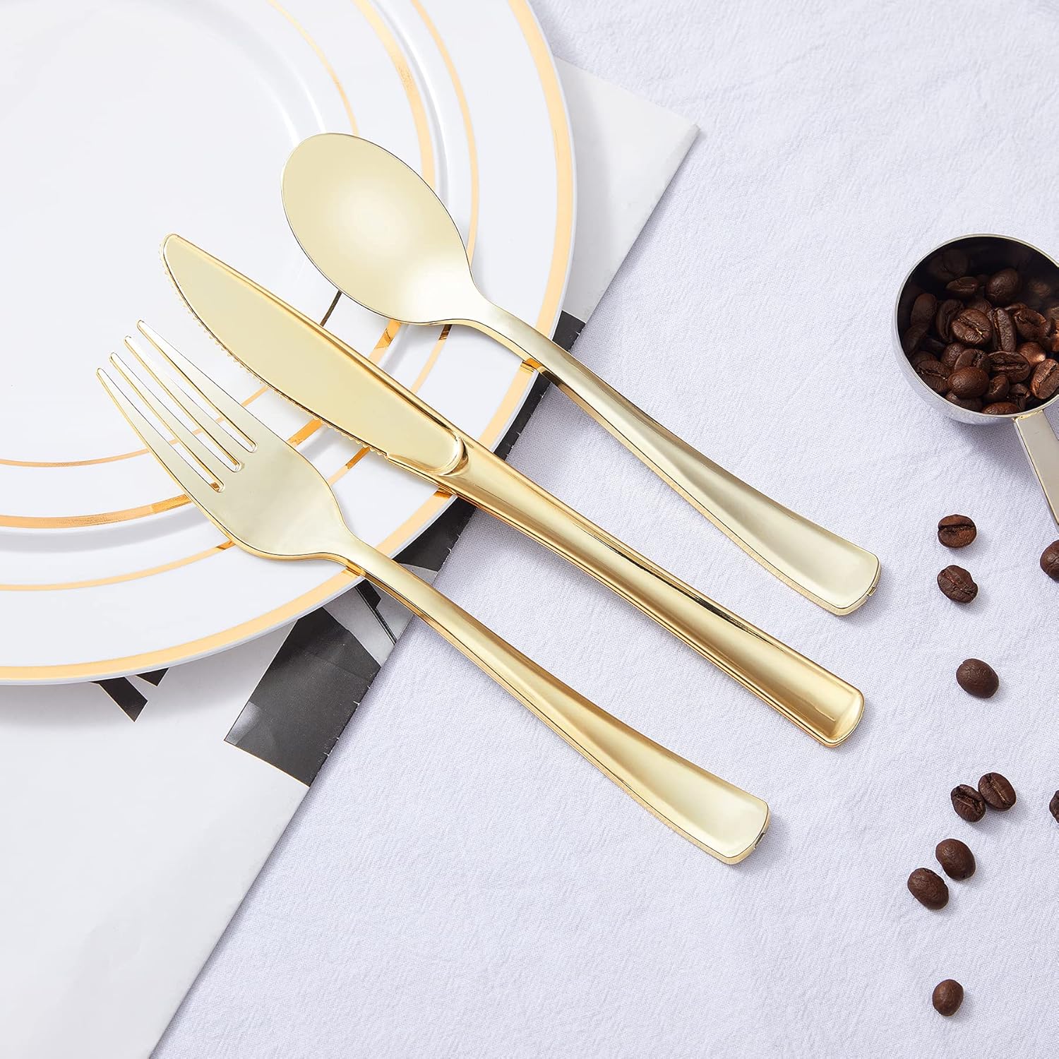 N9R 300PCS Gold Plastic Cutlery Set