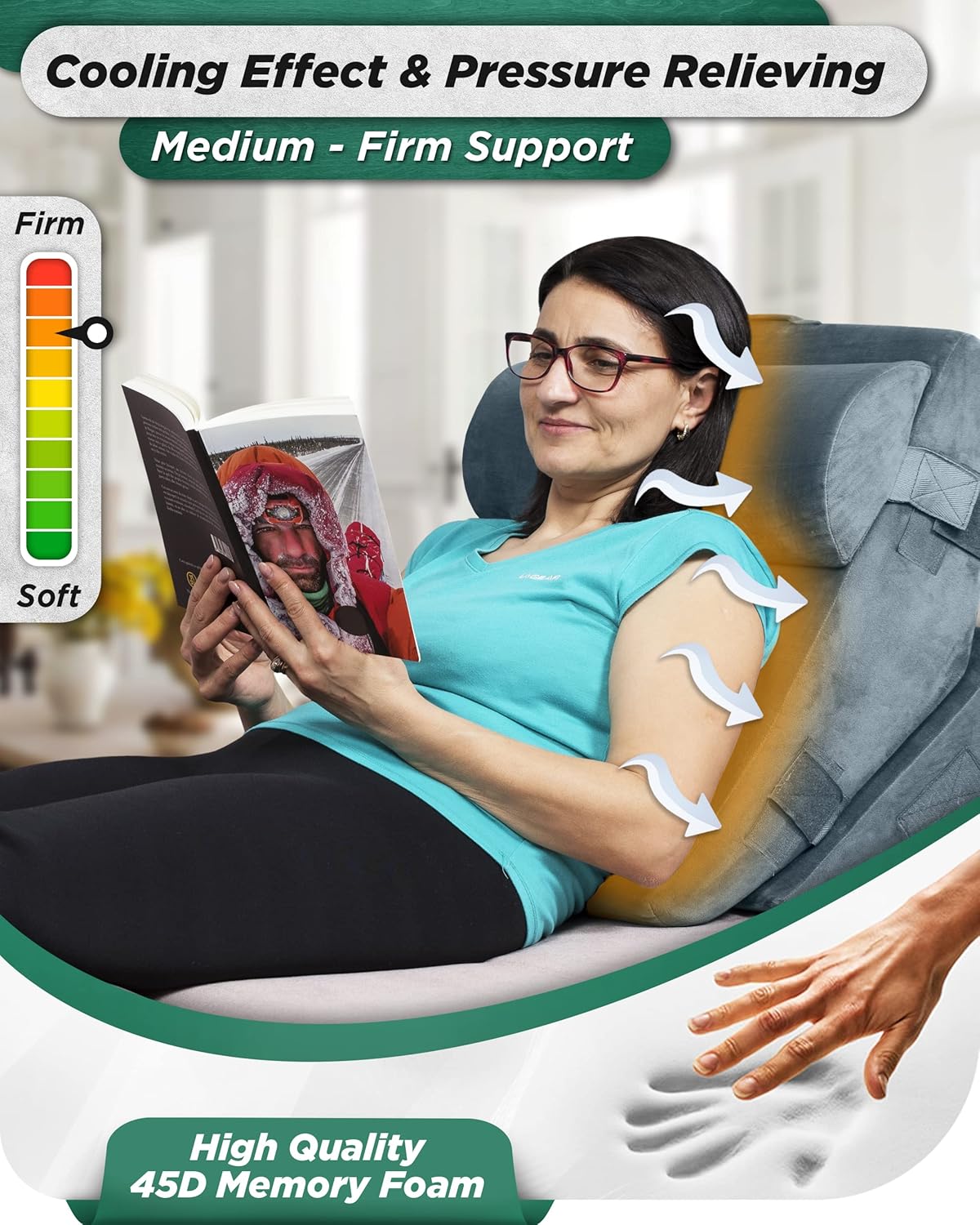 Lunix 3pcs Orthopedic Bed Wedge Pillow Set with Hot Cold Pack
