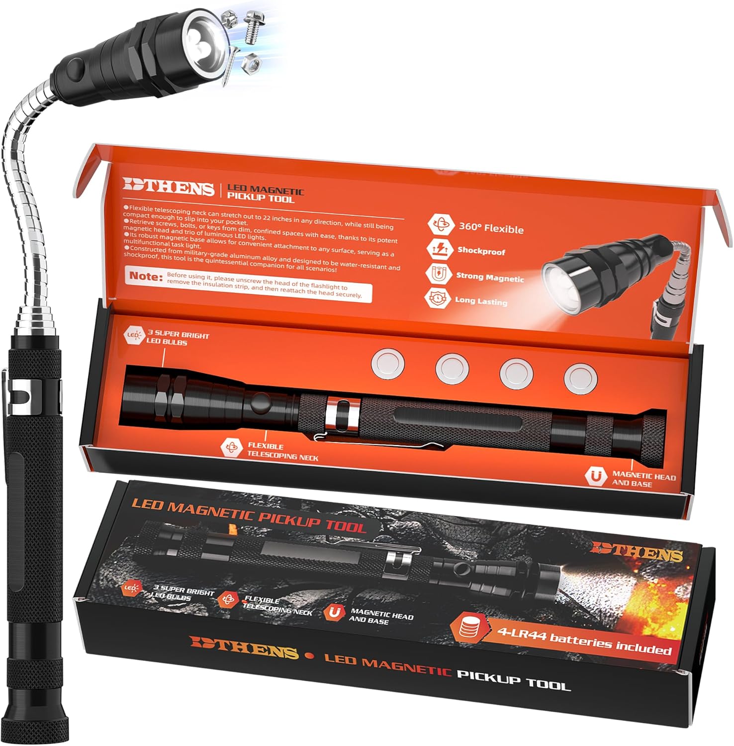 LED Magnetic Pickup Tool with Telescoping Handle and 360 Light