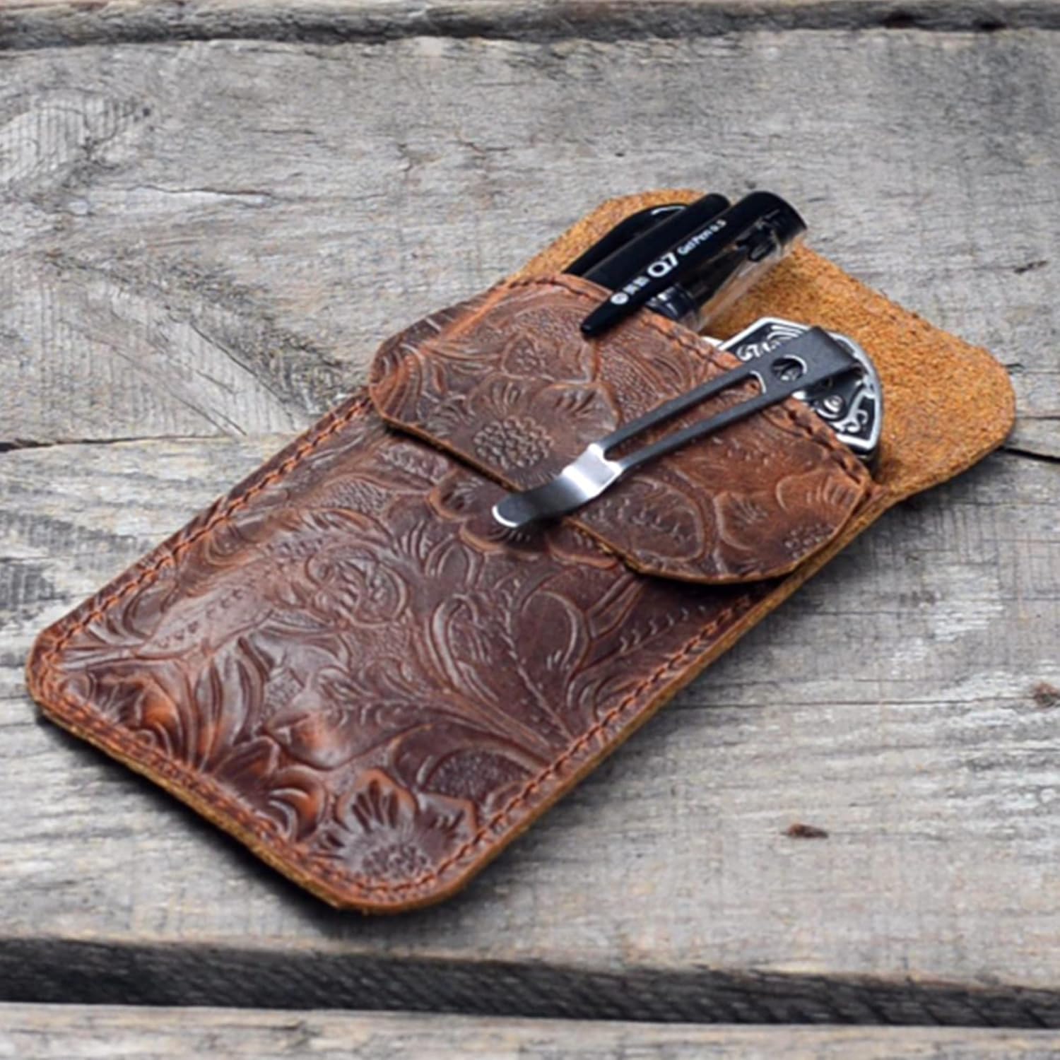JJNUSA Leather EDC Pocket Slip - Knife Sleeve Pen Holder