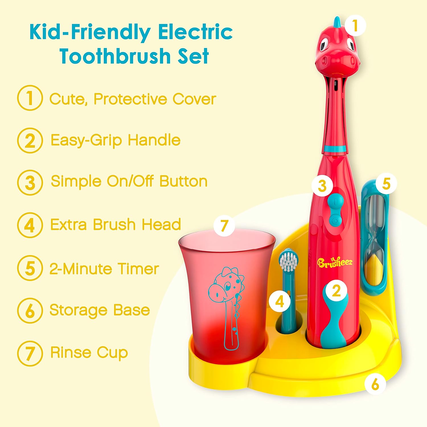 Brusheez Kids Electric Toothbrush Set - 2 Min Timer Safe Bristles