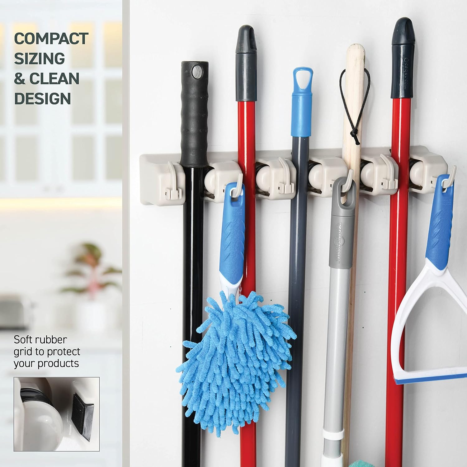 Home-it 5-Position Mop Broom Wall Mount Holder