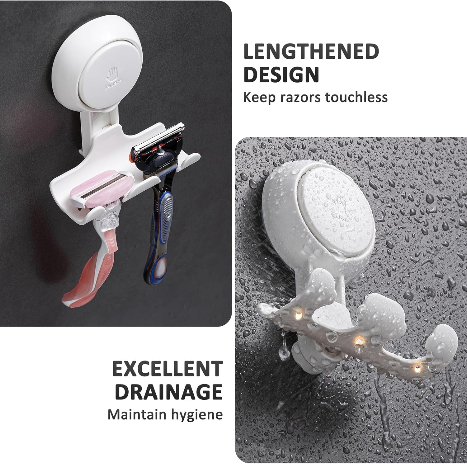LEVERLOC 2 Pack Razor Holder for Shower Damage-Free Wall Hooks
