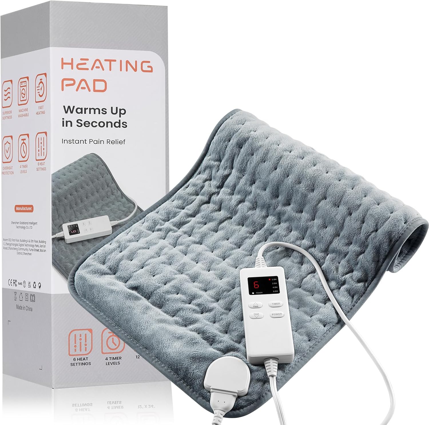 KOT Heating Pad - 6 Heat Settings Auto Shut Off 12x24 Inch