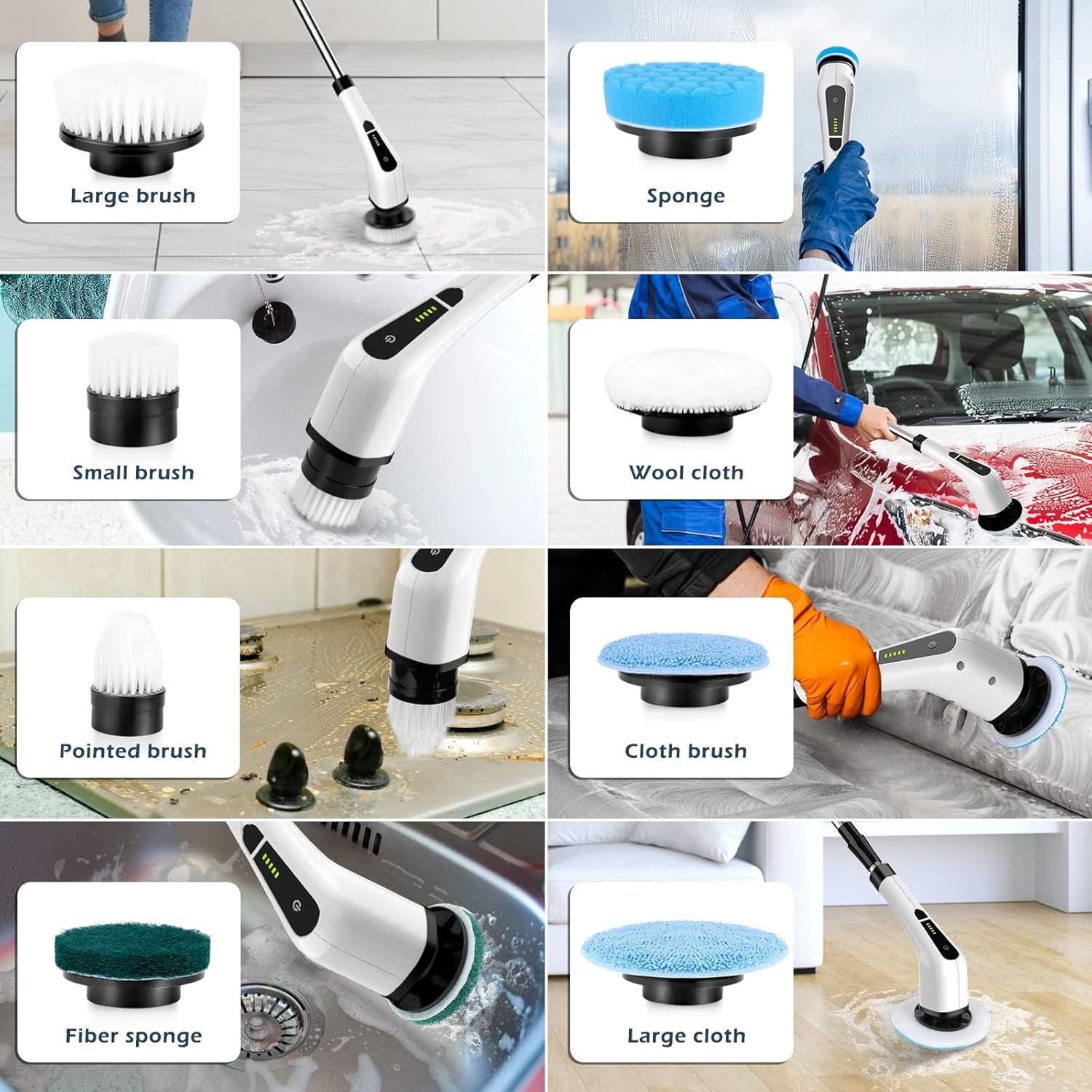 Bomves Cordless Electric Spin Scrubber with 8 Replaceable Brush Heads