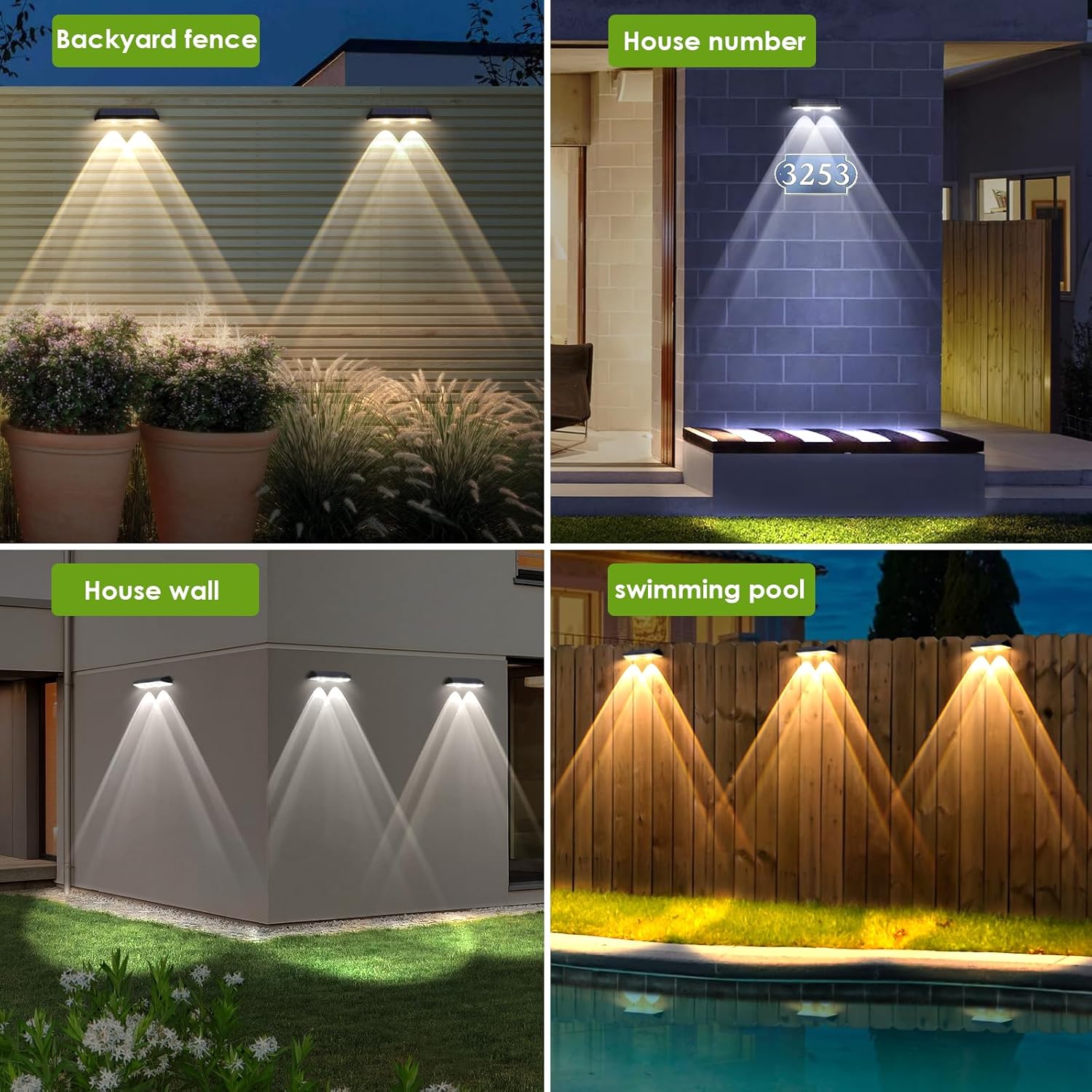 LIANGLOME Solar Fence Lights 8 Pack - 3 Modes IP65 Waterproof