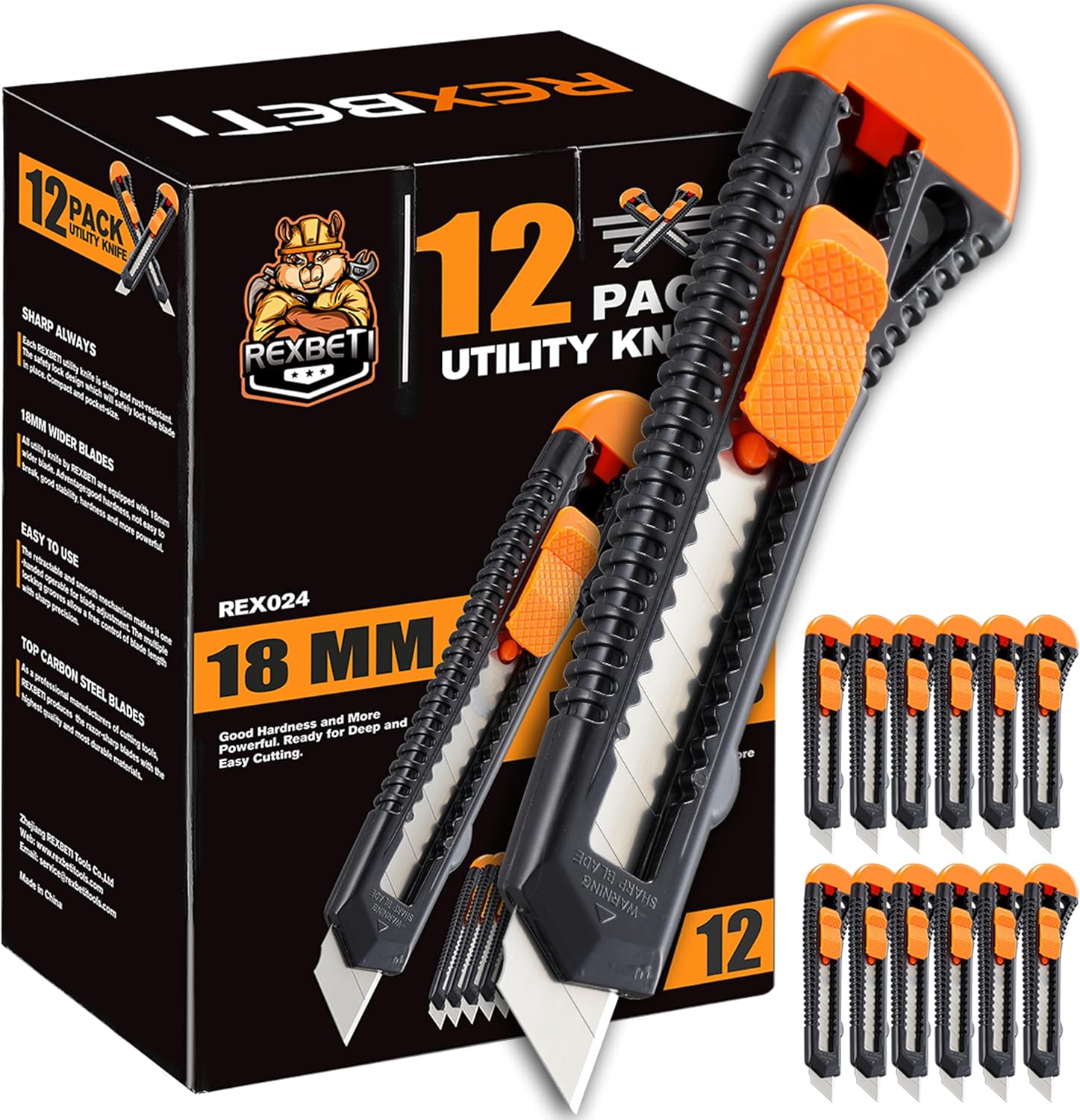REXBETI 12-Pack Retractable Utility Knife