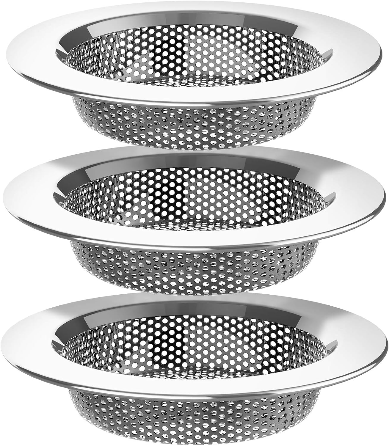 MRSIGA Pack of 3 Sink Strainers Stainless Steel 44 Inch Diameter