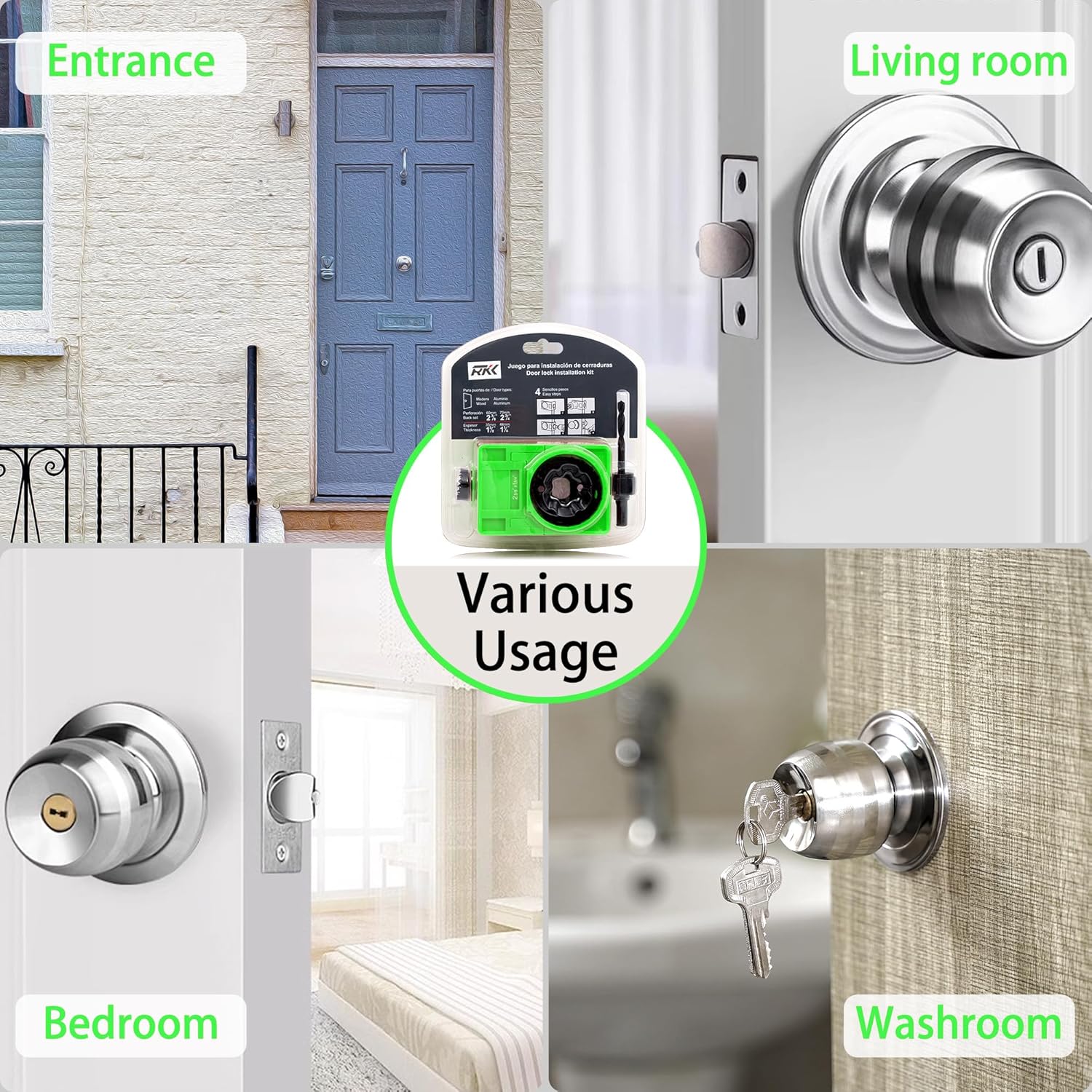 RKK Hole Saw Kit for Door Lock Installation Green