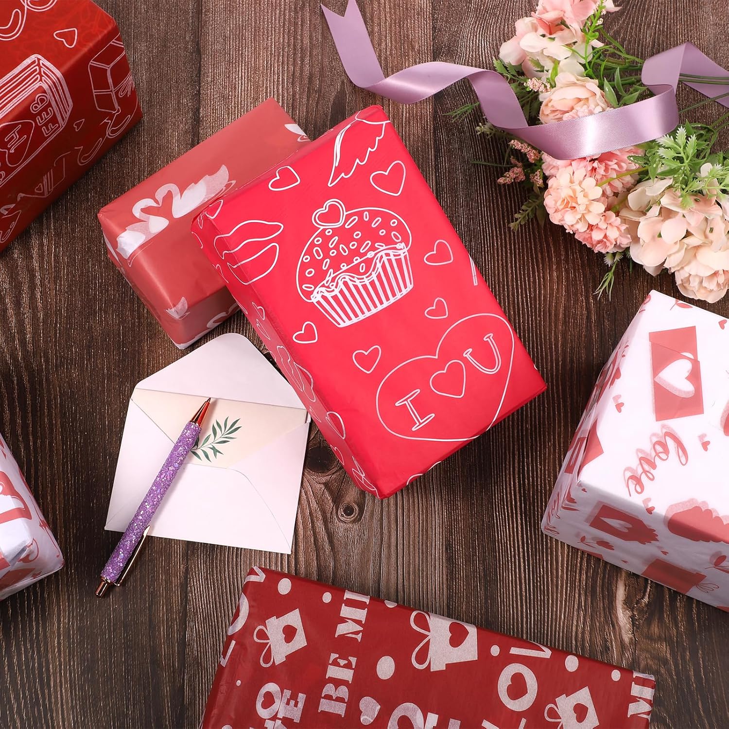 BOXOB 100 Sheets Valentine Tissue Paper 6 Designs 177x138 Inch