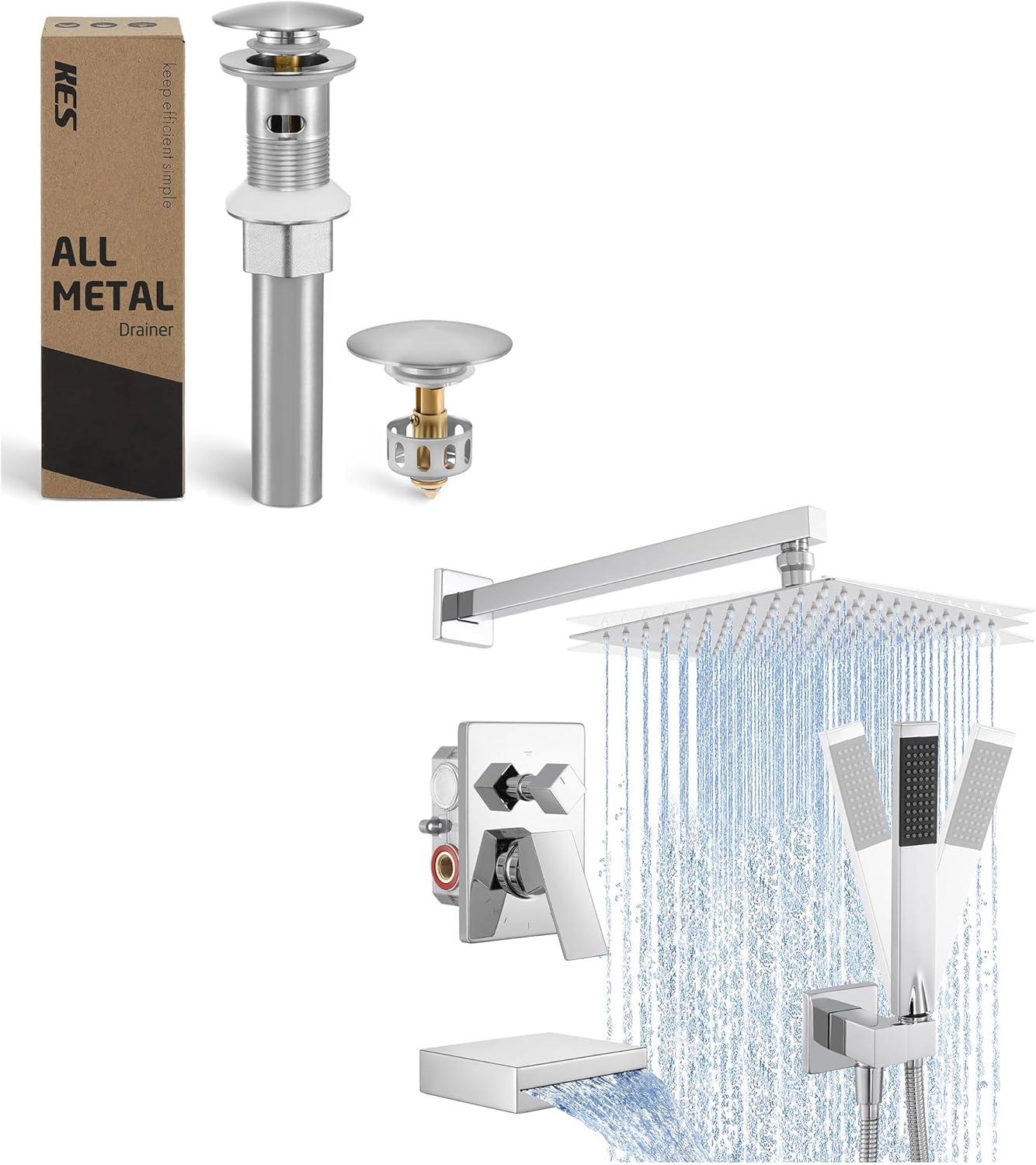 KES Chrome Bathroom Sink Drain with Overflow Hole and Hair Catcher