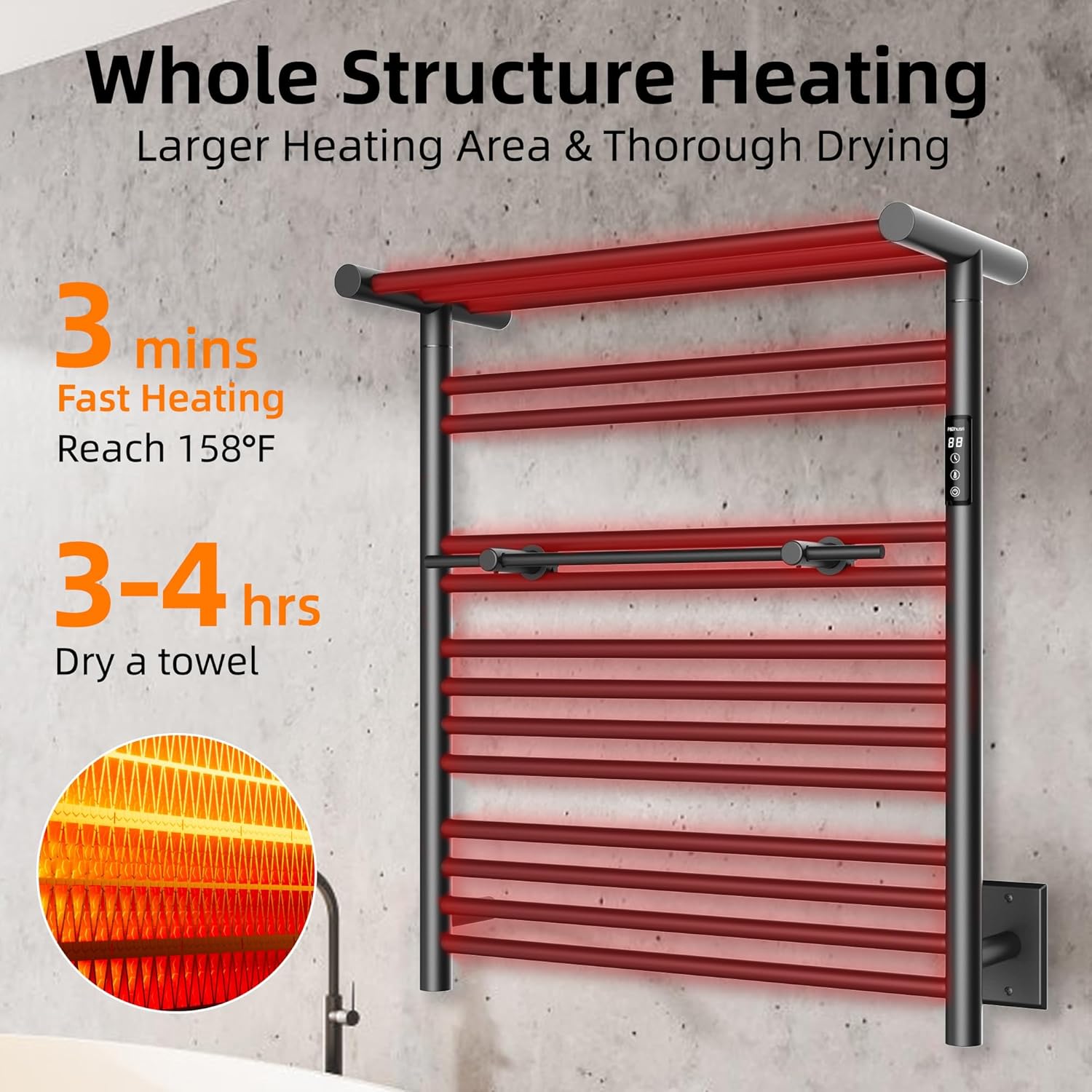 PBhusri Electric Towel Warmer with Storage Shelf Matte Black