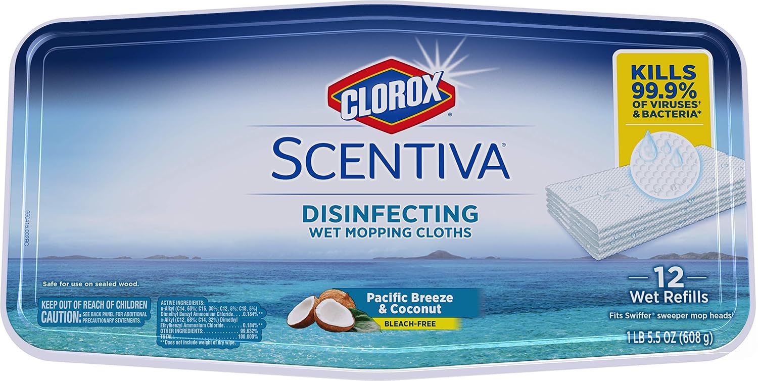 Clorox Scentiva Disinfecting Wet Mopping Pad Refills 12 Count