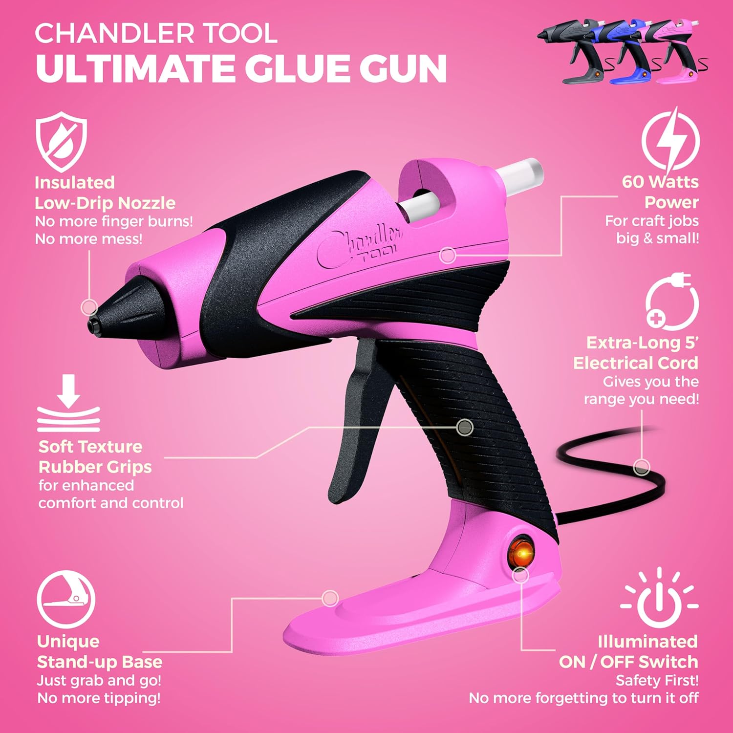 Chandler Tool 60W Hot Glue Gun Kit with Stand and 12 Glue Sticks