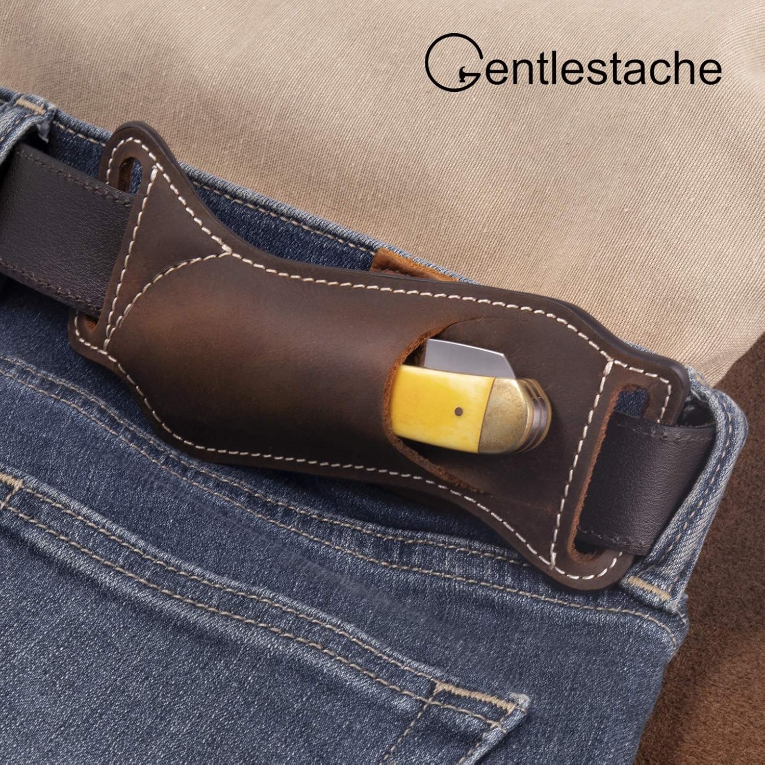Gentlestache Leather Knife Sheath for Belt EDC Pocket Knife Carrier