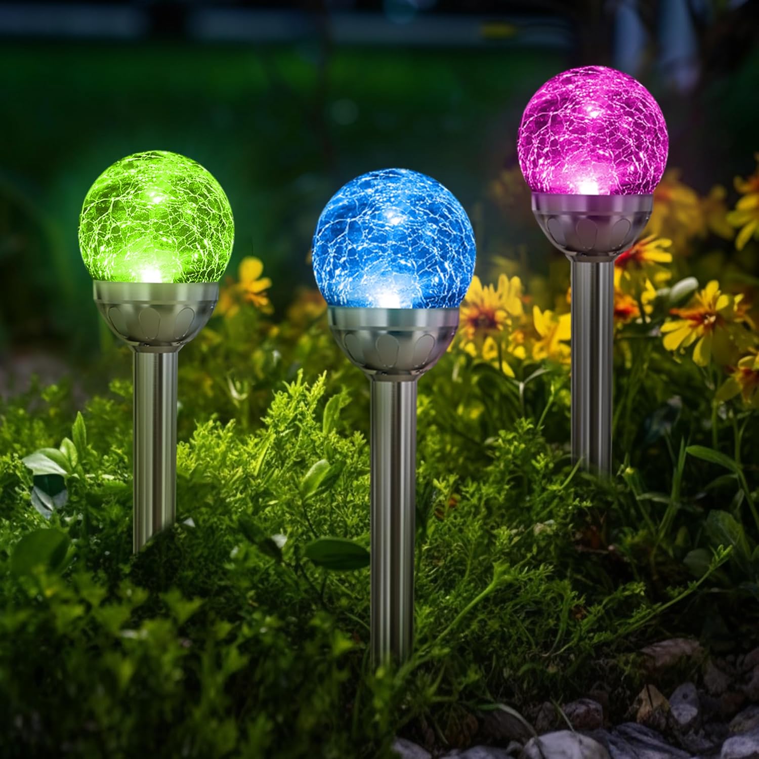 SOLPEX 3 Pack Solar Garden Lights with RGB White Modes