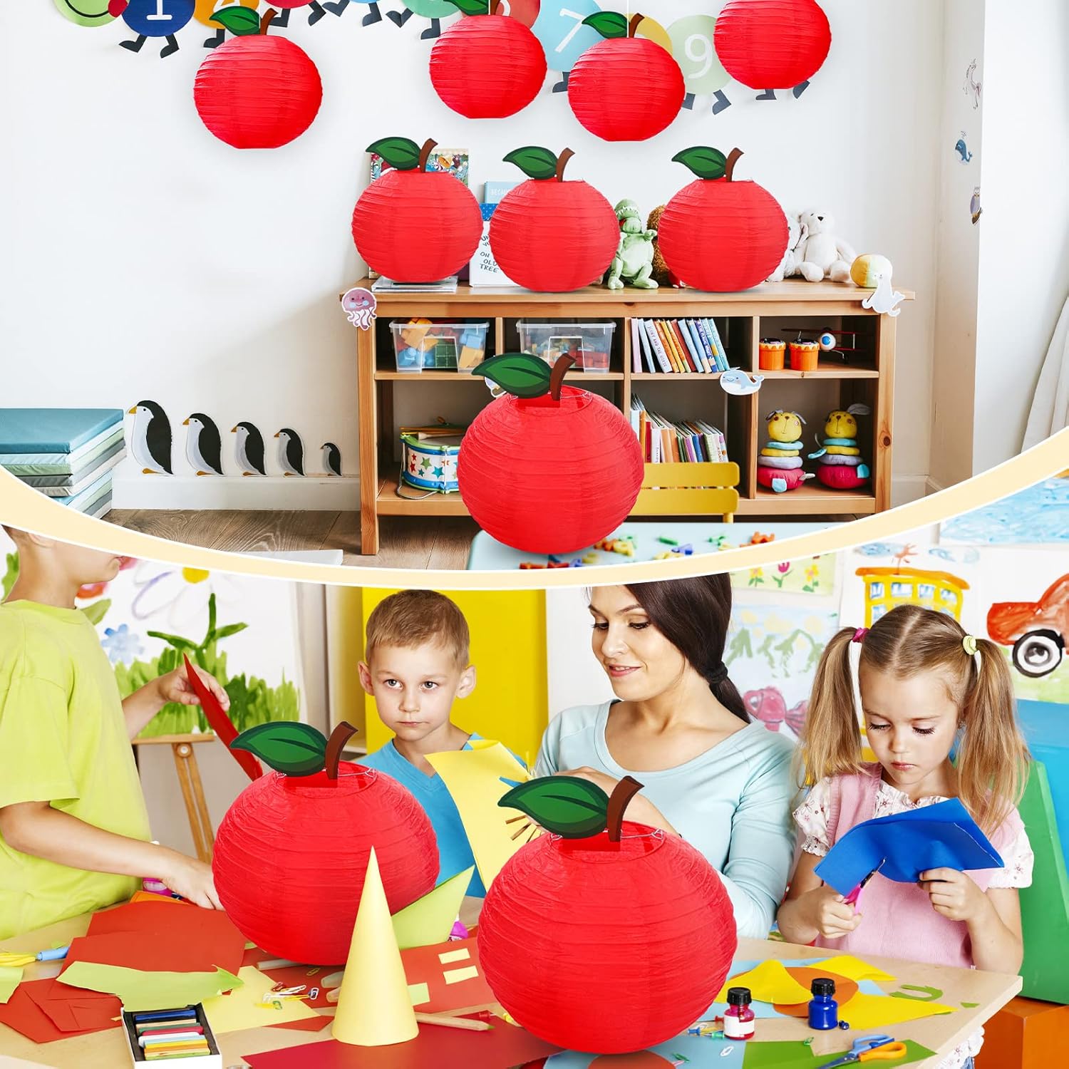 Retisee 12 Pcs Red Apple Paper Lanterns Classroom Decor 1