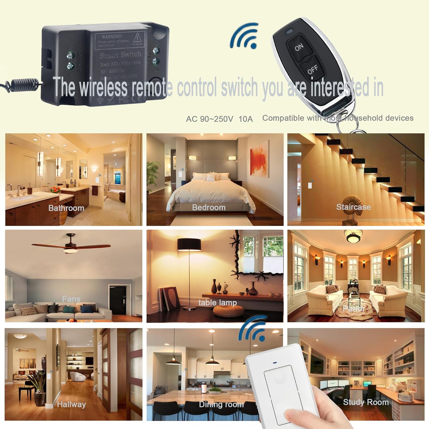 Wireless Remote Light Switch 1 Channel 10A 110V