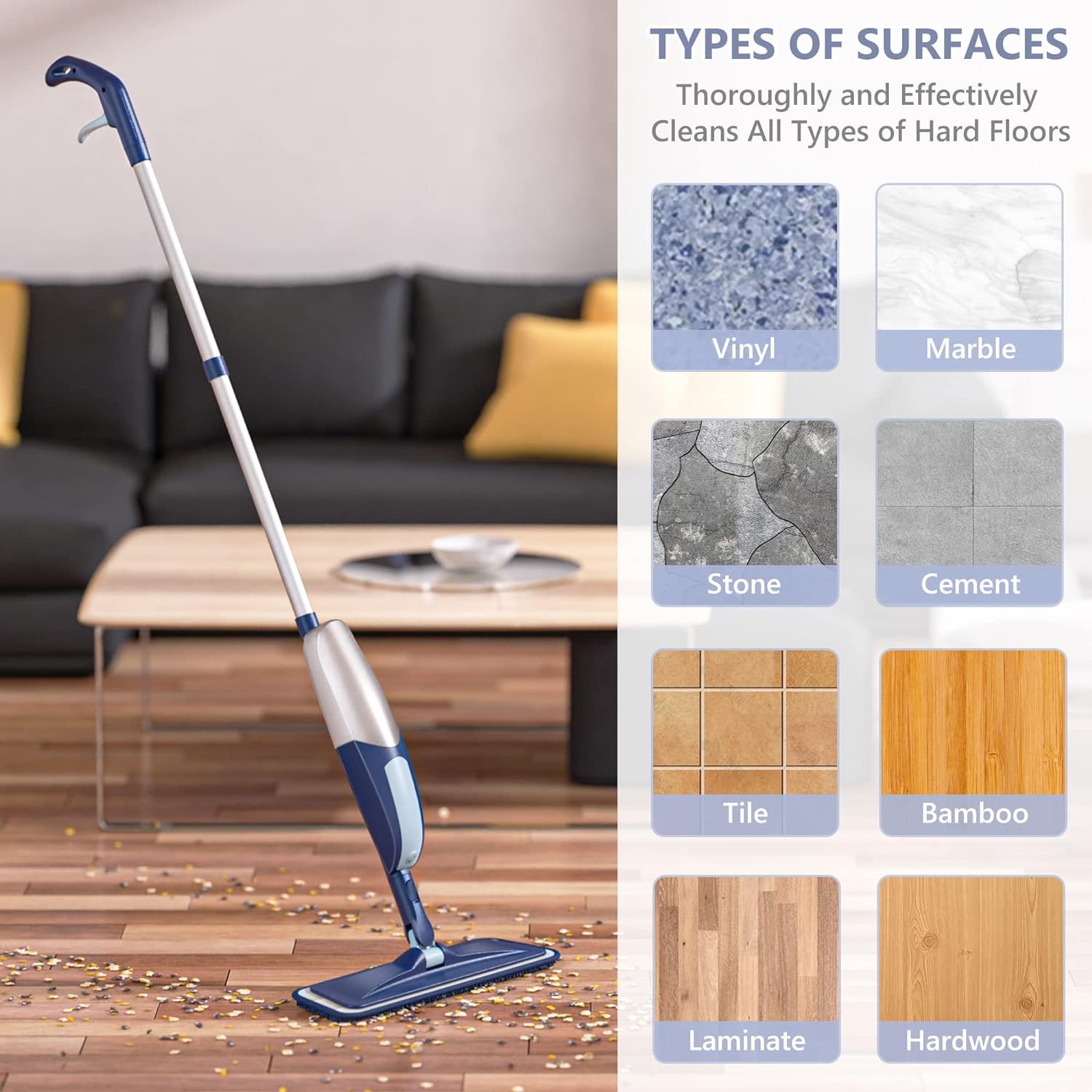 TRAV-ROUND Spray Mop with 5 Washable Pads and Refillable Bottle 1
