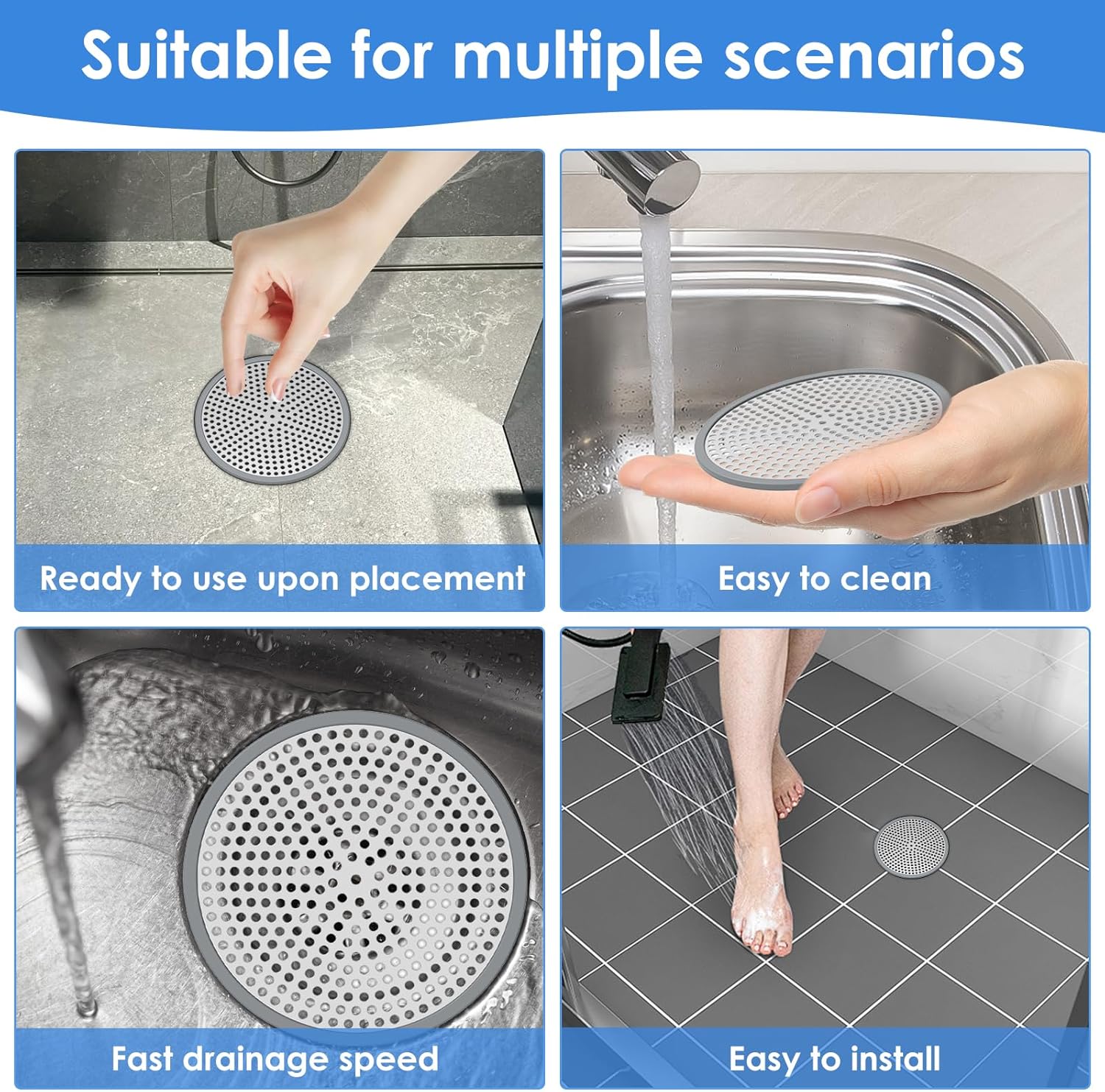 4Pcs Stainless Steel Hair Catcher for Sink and Bathtub