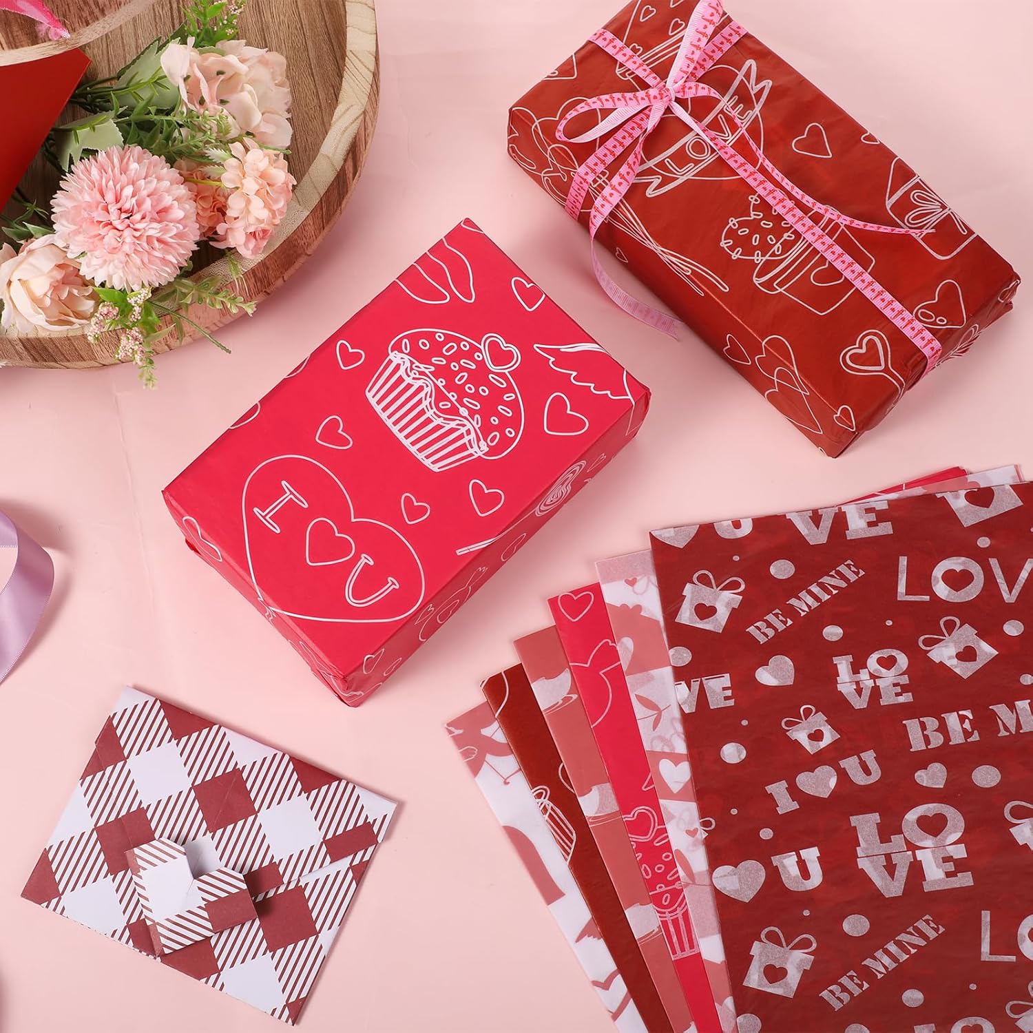 BOXOB 100 Sheets Valentine Tissue Paper 6 Designs 177x138 Inch