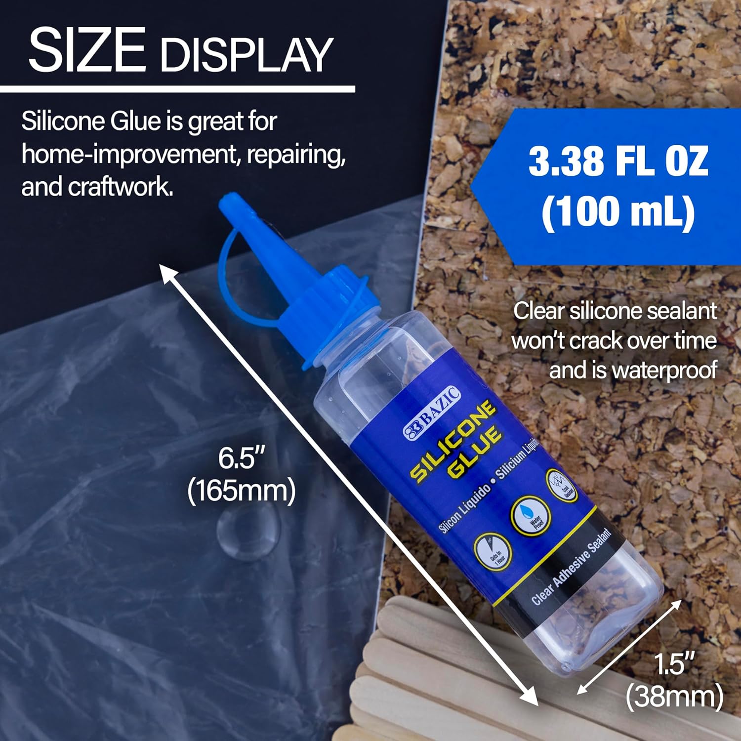 BAZIC Silicone Glue 338 Oz Waterproof Crack Resistant