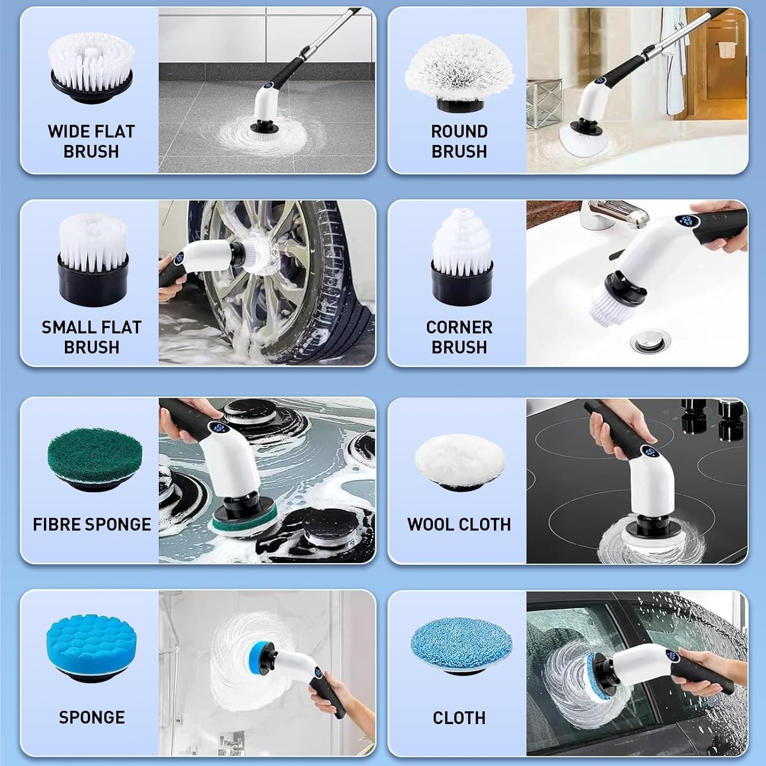 AISMIHO Electric Spin Scrubber with 8 Brush Heads and Voice Prompt