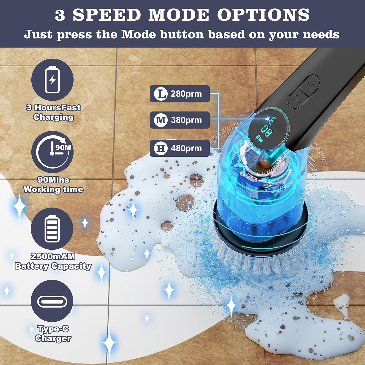 YKYI Electric Spin Scrubber with 8 Brush Heads and 3 Speeds