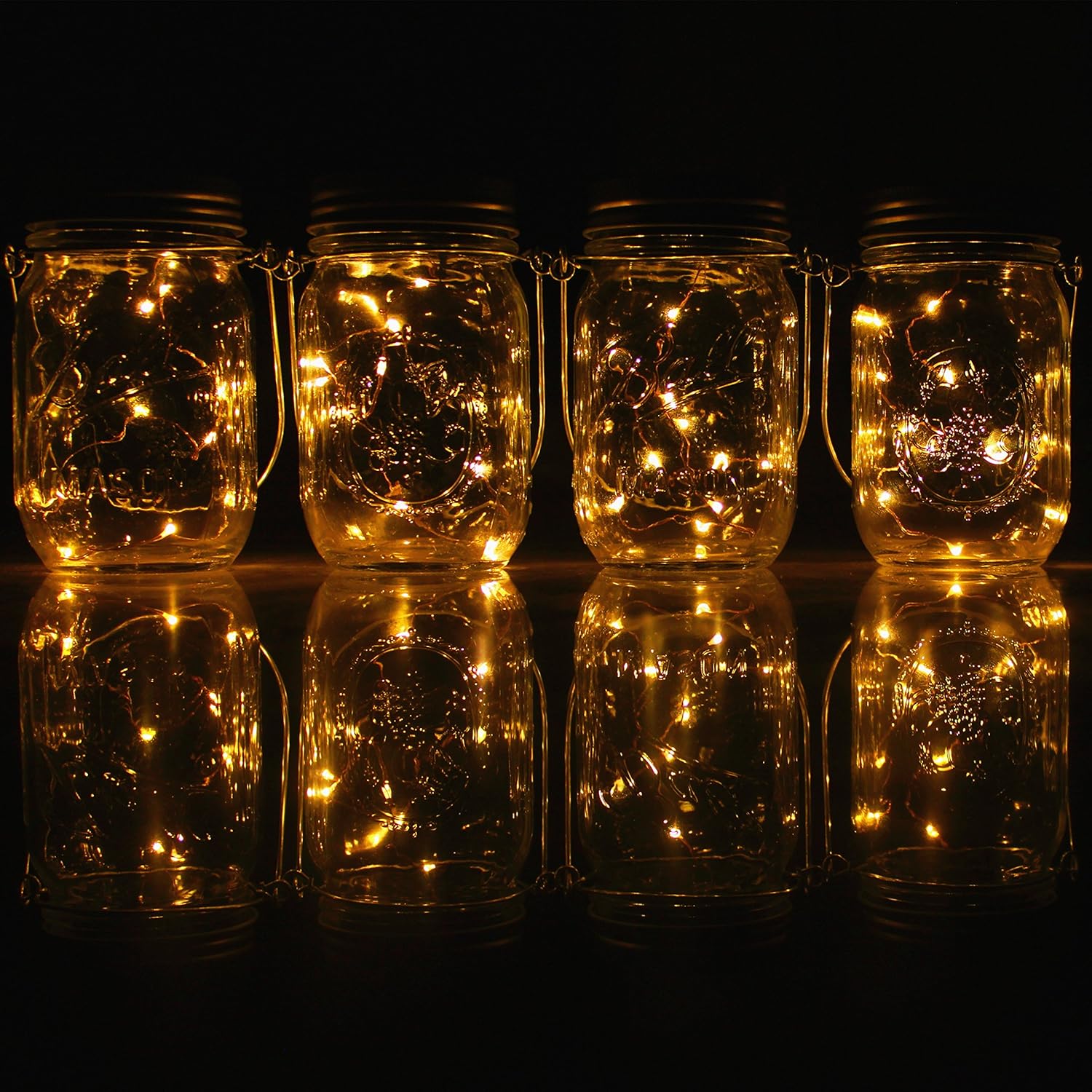 CHBKT 4-Pack Solar Mason Jar Lights with Handle and 30 LEDs