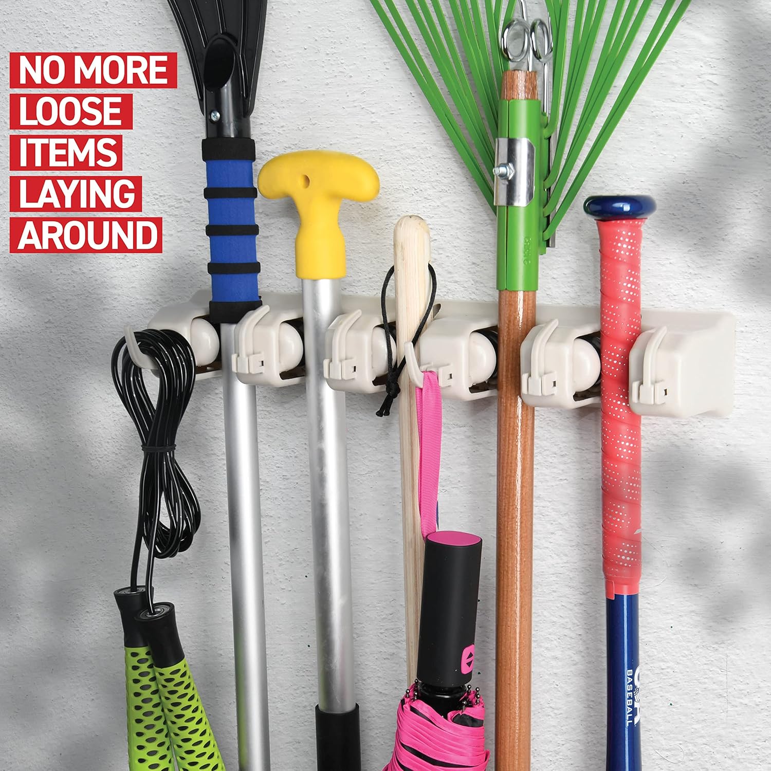 Home-it 5-Position Mop Broom Wall Mount Holder